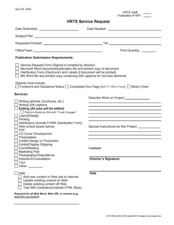 4 Service Request Form Templates Word Word Excel Templates