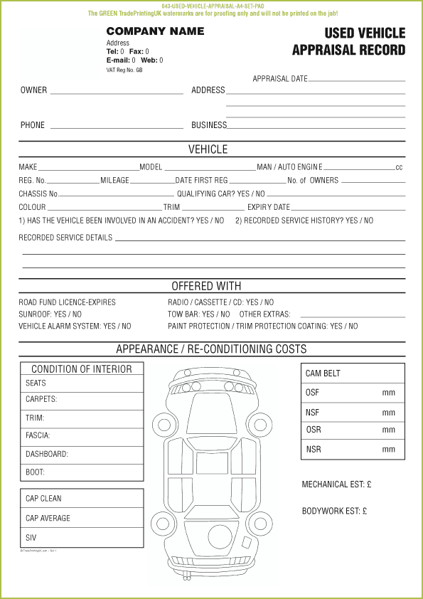 6 Car Appraisal Forms PDF Word Excel Templates