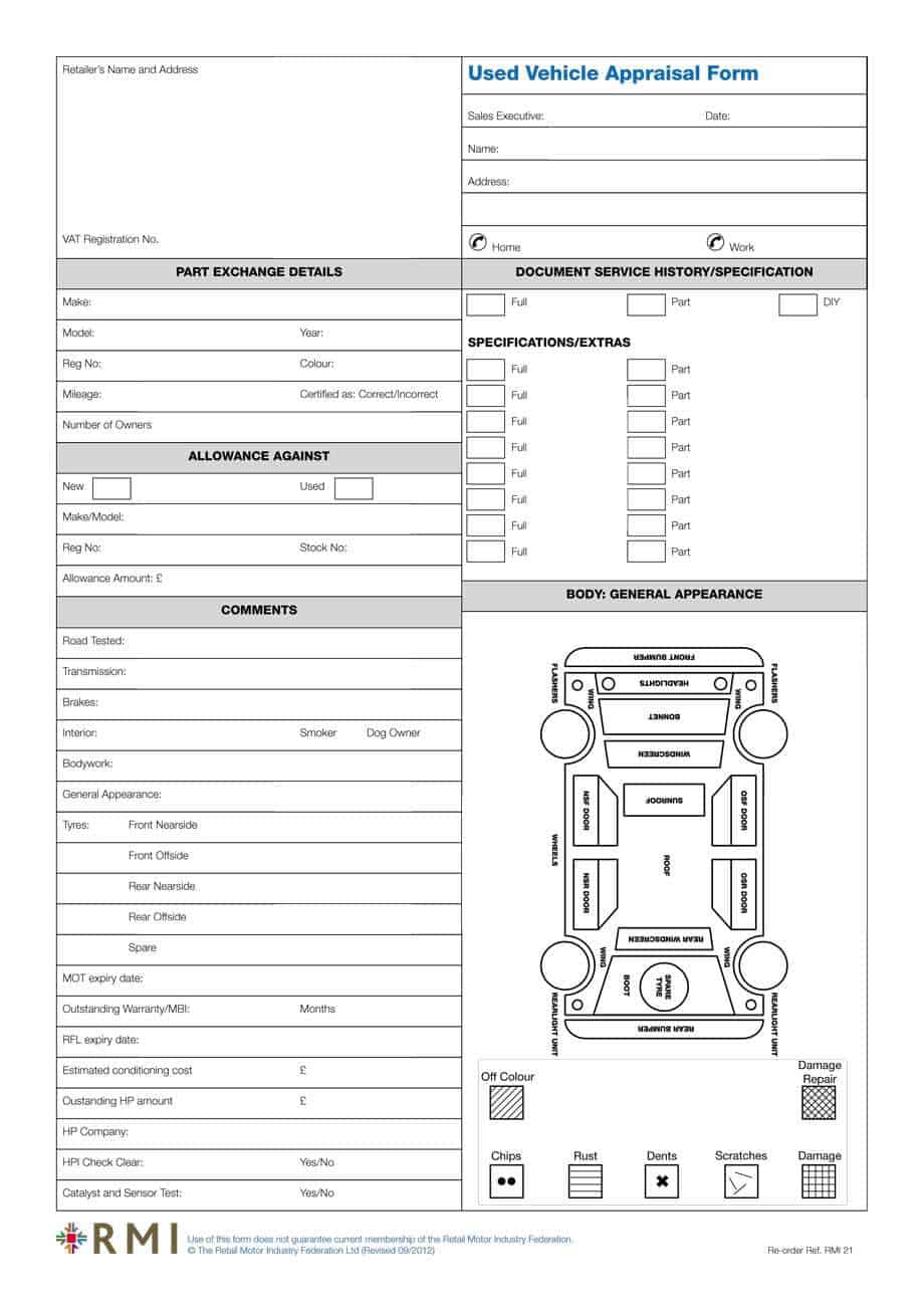 6 Car Appraisal Forms PDF Word Excel Templates