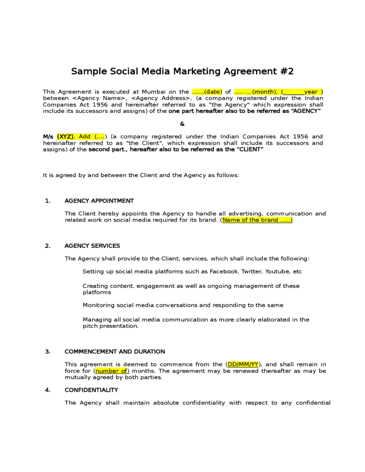 4 Free Social Media Contract Templates Word Excel Templates