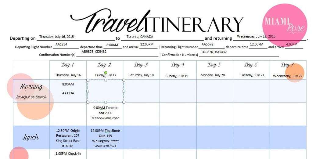 Free Itinerary Template Word