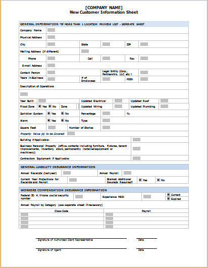 12  Customer Information Sheet Templates Word Excel Templates