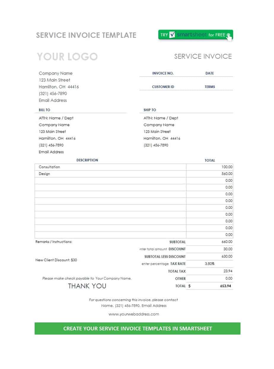5+ Free Service Invoice Templates Word Excel Templates