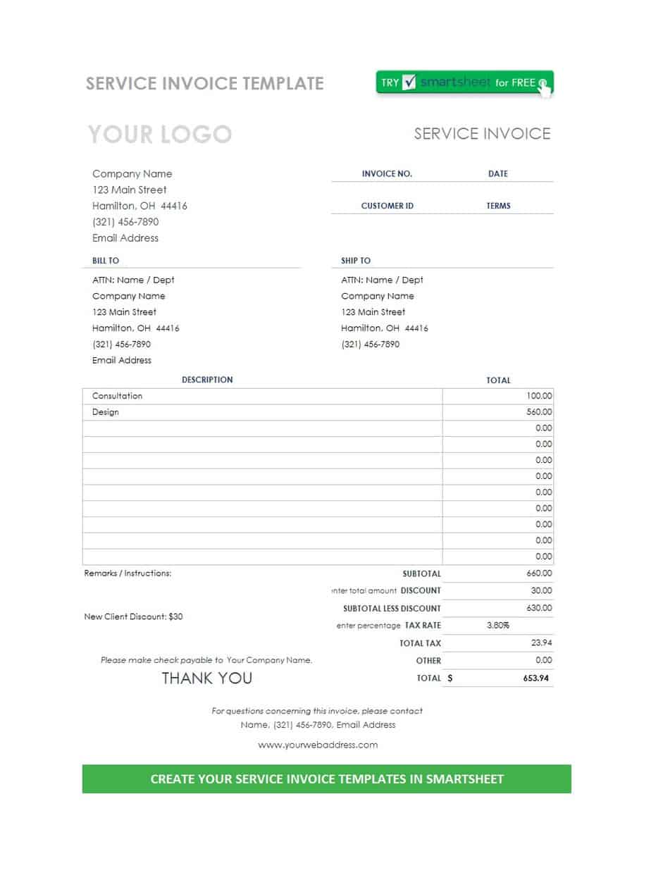 5 Free Service Invoice Templates Word Excel Templates