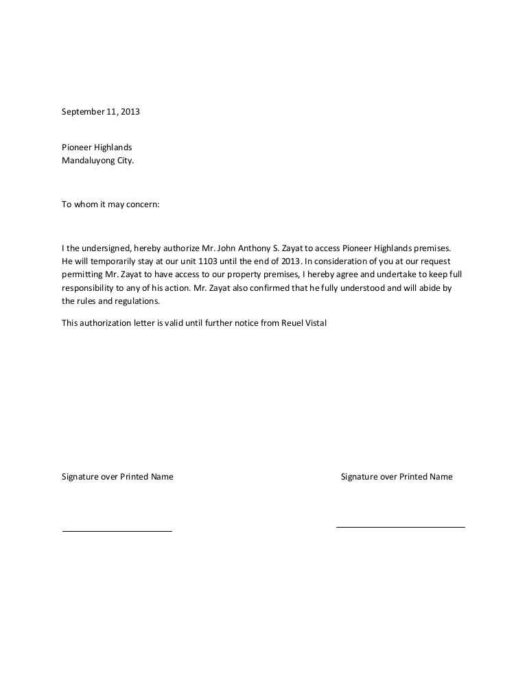 Authorization Letter Formats Word Excel Templates 0179