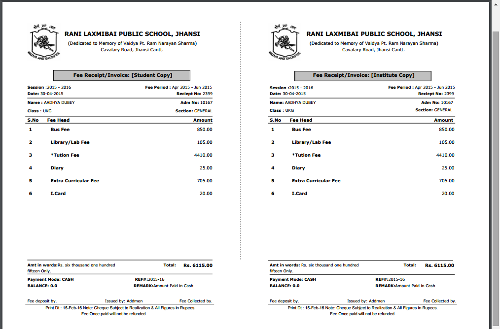 School Fee Receipt Formats Word Excel Templates