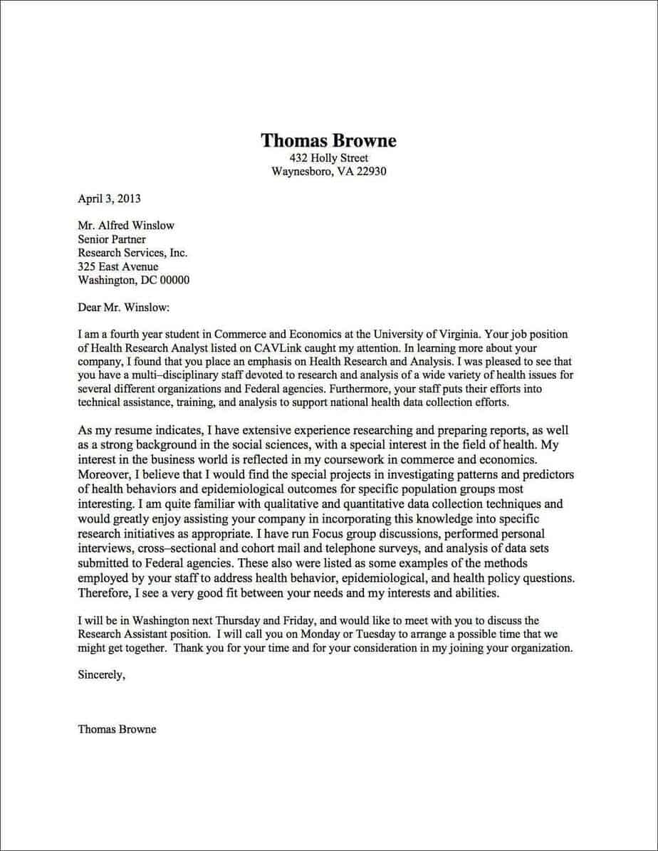 free cover letter examples for internship