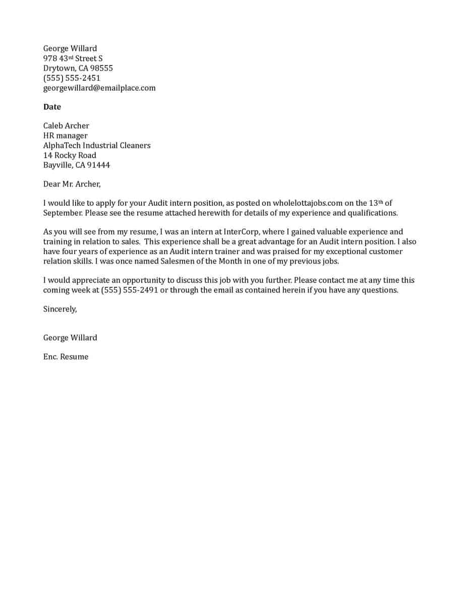 example of an application letter for internship