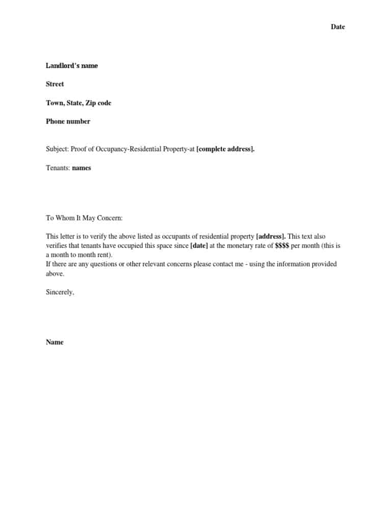 Letter Of Residence Template